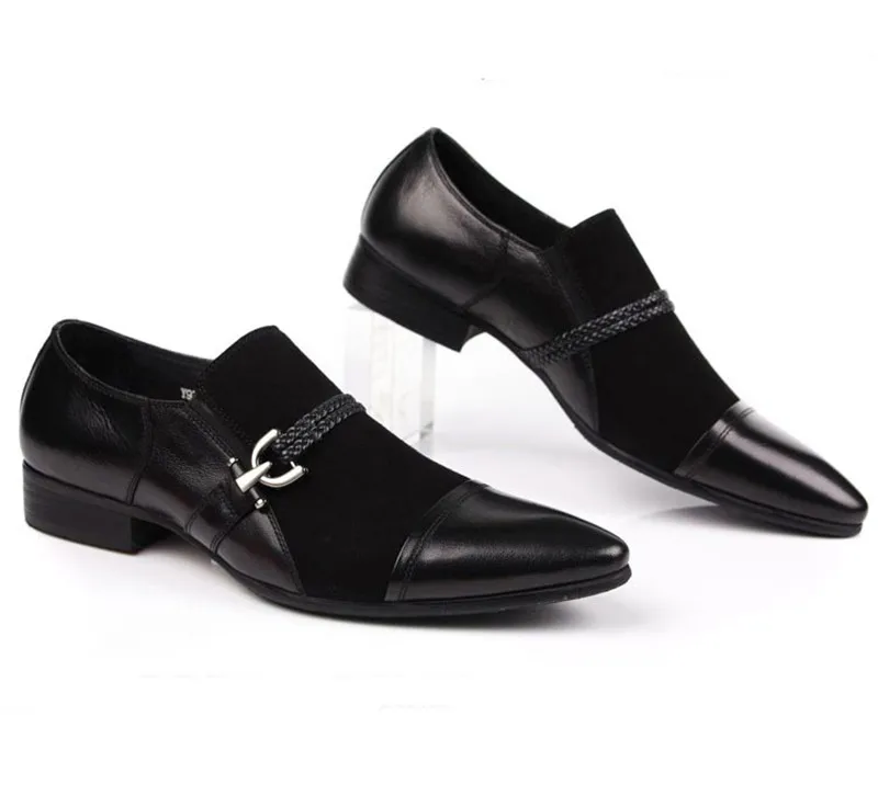 Large Size EUR45 Pointed Toe Black Summer Loafers Wedding Shoes Mens Dress Shoes Genuine Leather Casual Shoes With Buckle