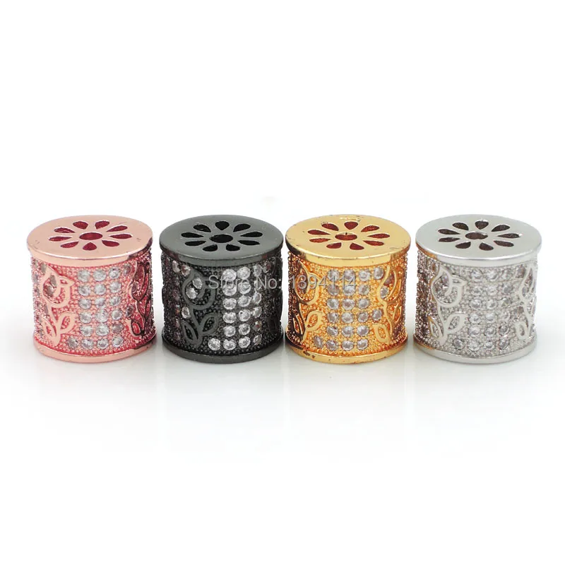 11*11*10mm Micro Pave Clear CZ Cylinder Of Roses Relief Beads Fit For Making DIY Bracelets Or Necklaces Jewelry