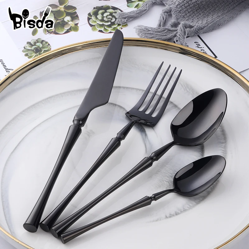 4 Colors Western Luxury Dinnerware Set Stainless Steel Unique Engraving Gold Cutlery Party Dining Knife Fork Spoon Teaspoon Sets