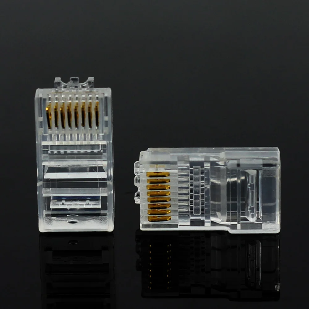20/50/100 قطعة RJ45 إيثرنت موصل الكابلات وحدة التوصيل شبكة RJ-45 Lan كريستال رؤساء Cat5 Cat5e مطلية بالذهب كابل الشبكة