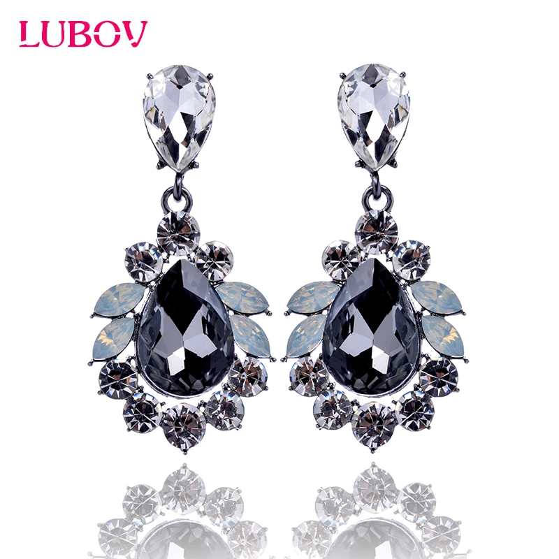 LUBOV Luxury Statement Big Crystal Stone Pendant Drop Earrings Fashion Rhinestone Inlaid Waterdrop Dangle Earrings Women Jewelry