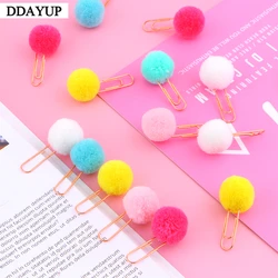 10Pcs/set Cute Hairball Rose Gold Cilp Modelling Paper Clip Fashion Business Office Lady Style Office Stationery Set