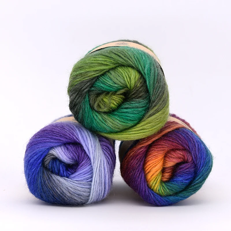 300g(50g*6pcs) Long Rainbow Wool Dyeing Pure Wool Yarn Lady Shawls Thread Fine Wool Hat Coat