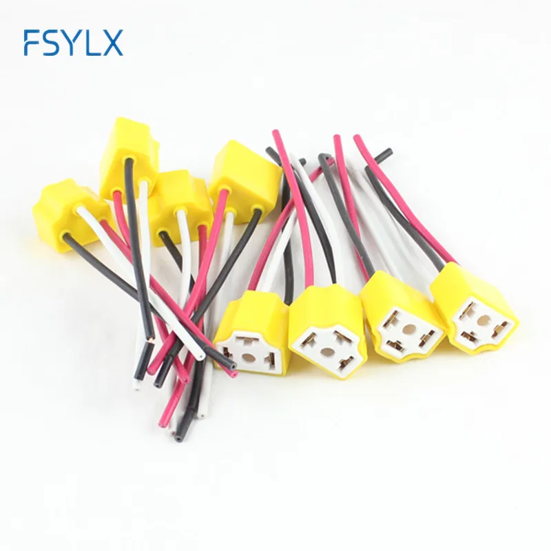 FSYLX 50pc H4 9003 female Socket Adapter Car Truck Ceramic fog Headlight Extension Connector Plug Light Lamp Bulb Wire