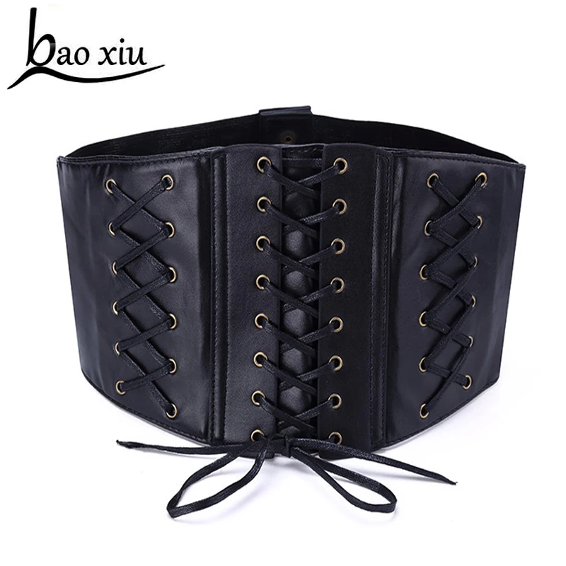 

Women Fashion Black Elastic Extra Wide belt Corset Tie High Waist Slimming Belt Body Shaping Bands
