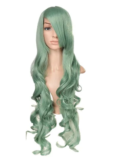 Curly Wig Fei-Show Synthetic Heat Resistant Cover Face Bangs Carnival Hair Halloween Cosplay Party Women Female Green Hairpiece