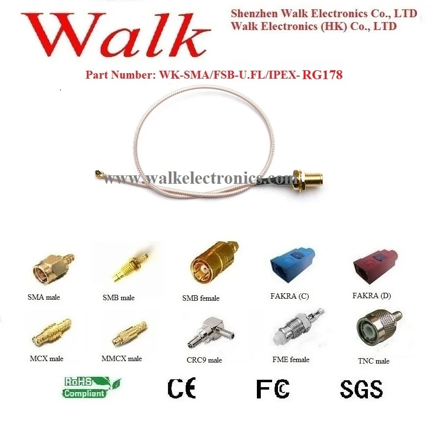 cable antenna SMA female cable Antenna cable SMA female straight bulkhead to U.FL IPEX female right angle with RG178 cable