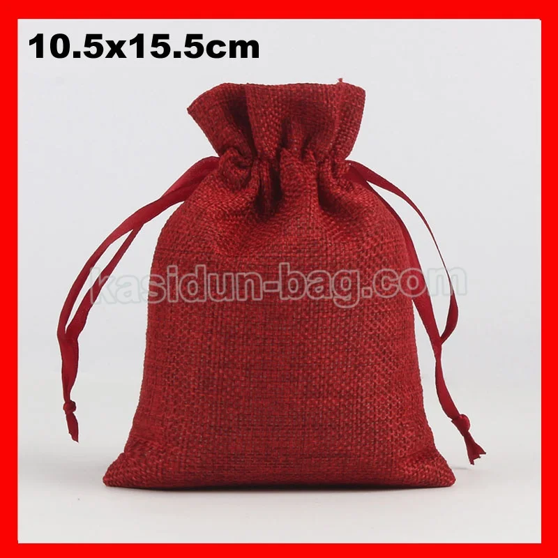 100Pack 10.5x15.5cm Sma L Linen  jute Drawstring Bag for Wedding Gift Packaging