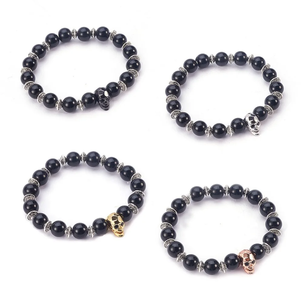 Wholesale 4pcs/Pack Gothic Skull Heads Beads Copper Jewelry Accessories Black Zirconia Spacer DIY Bracelet Necklace Earrings