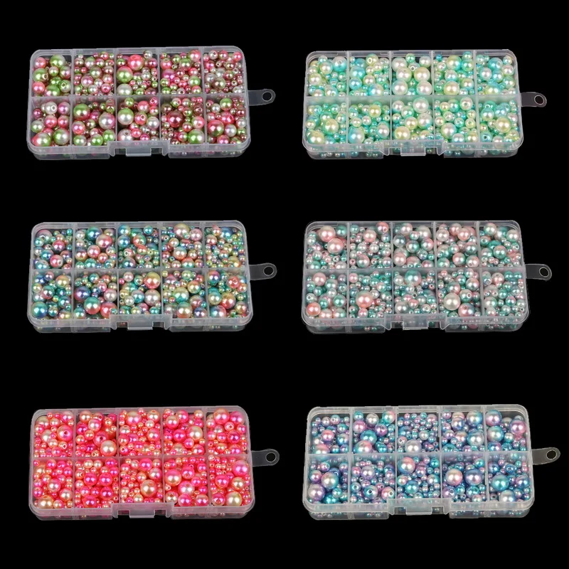 350Pcs 4-10mm Imitation ABS Pearl Beads Rainbow Mixed Size Round Loose Beads for DIY Craft Garment Accessories,not include boxes