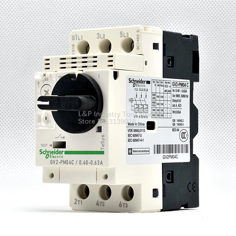 New Original Schneider Electric GV2-PM04C Magnetic Motor Circuit Breaker Protection GV2PM04C 0.4-0.63A 3P Three Phase Knob Type