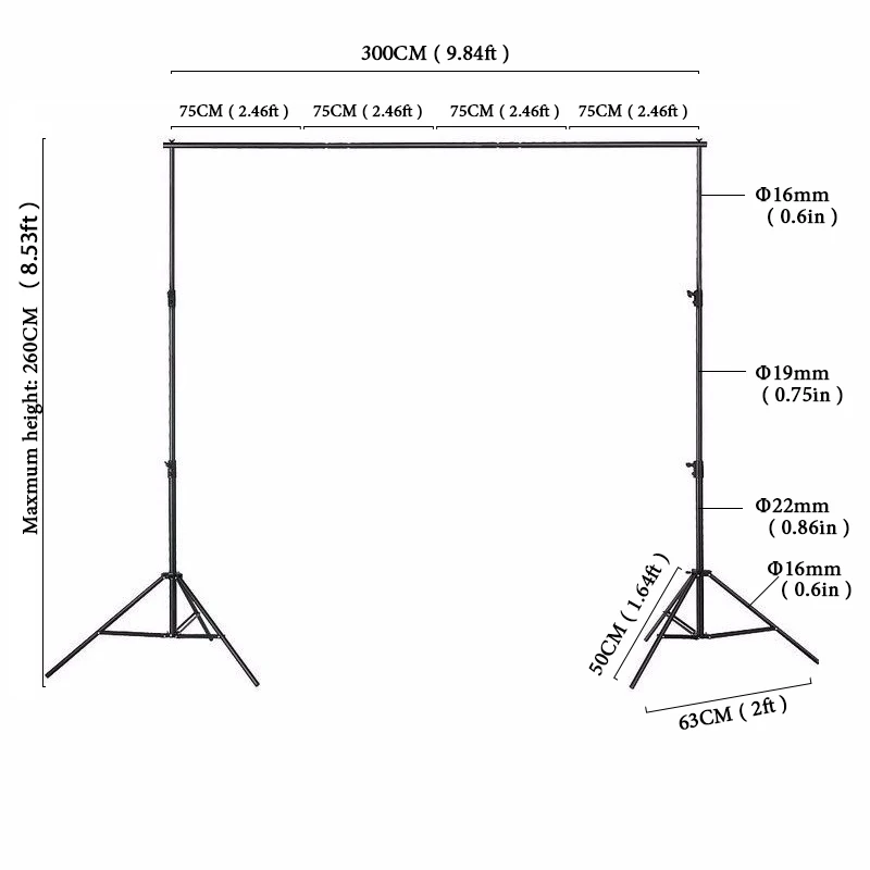 VinylBDS Background Frame Background Support Stands Frame Background With Photography Studio Adjustable Crossbar + Carry Bag