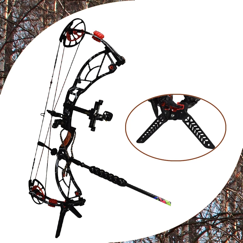 1X Bow Stand Compound Bow Holder Kick Stand for Archery 3D Shoot Range Target Hunting Shooting Outdoor Sport - Black color