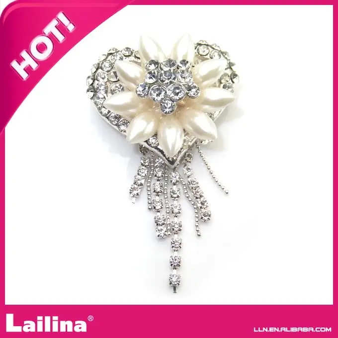 High Quality Rhinestone Pearl Heart Brooch/Button