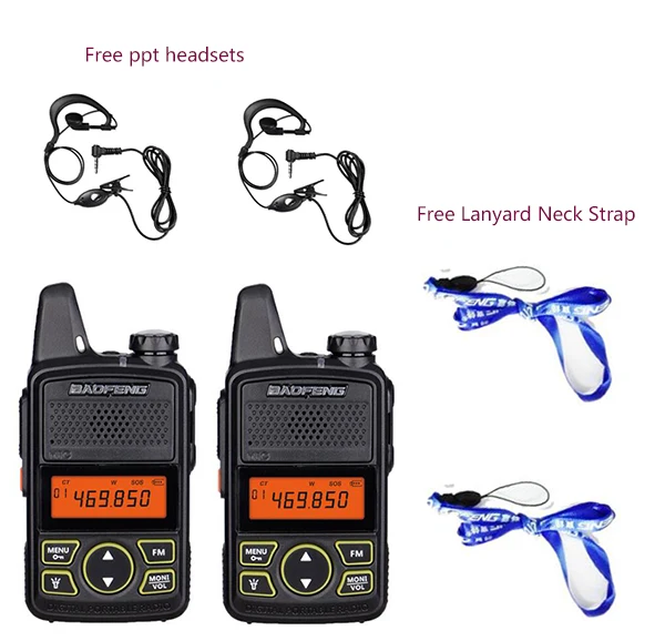 2 pcs Ptt Baofeng BF-T1 หูฟังแบบพกพา Walkie Talkie ชุดมือถือโรงแรมพลเรือนวิทยุ wakie talkie Ham HF Transceiver