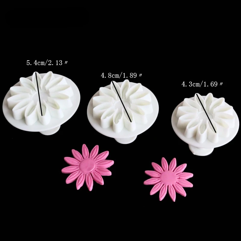 Aomily 3pcs/Set Sunflowers 3D Cookies Fondant Cutter Homemade Cake Pastry DIY Baking Embossed Chocolate Biscuit Mold Decorating