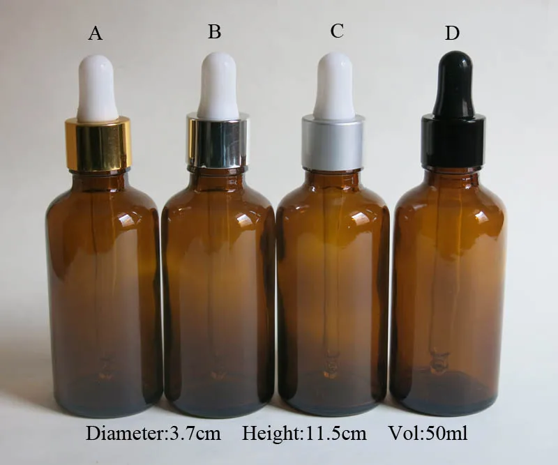 wholesale 100pcs 50ML Amber Glass Dropper packaging , empty brown 50ml   Liquid Essential oil dropper  Bottle