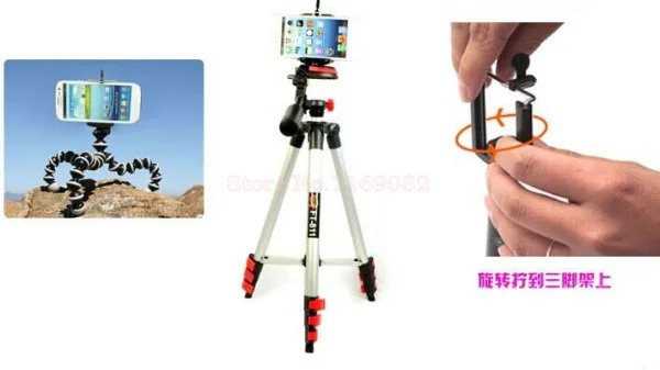 ترايبود مع رئيس 3-Way ترايبود + حامل الهاتف الوقوف ل d7100 d90 d3100 dslr NEX-5N 70d 650d 600d