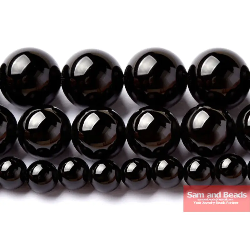 Cuentas de joyería de piedra sueltas de ónix Agata negro redondo liso tamaño a elegir 4 6 8 10 12 14mm para la fabricación de joyas BOB01