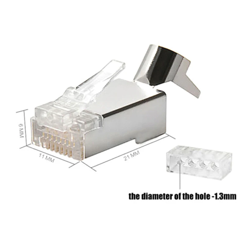 10Pcs Cat7 RJ45 connector 1.3mm cat 7 crystal plug shielded FTP RJ45 modular connector