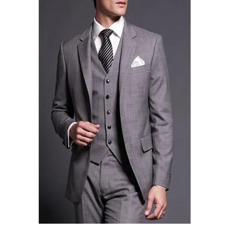 

Custom cheap New Classic Grey Notch Lapel Groom Tuxedos Slim Fits Men's Suits/wedding groomsmen dress