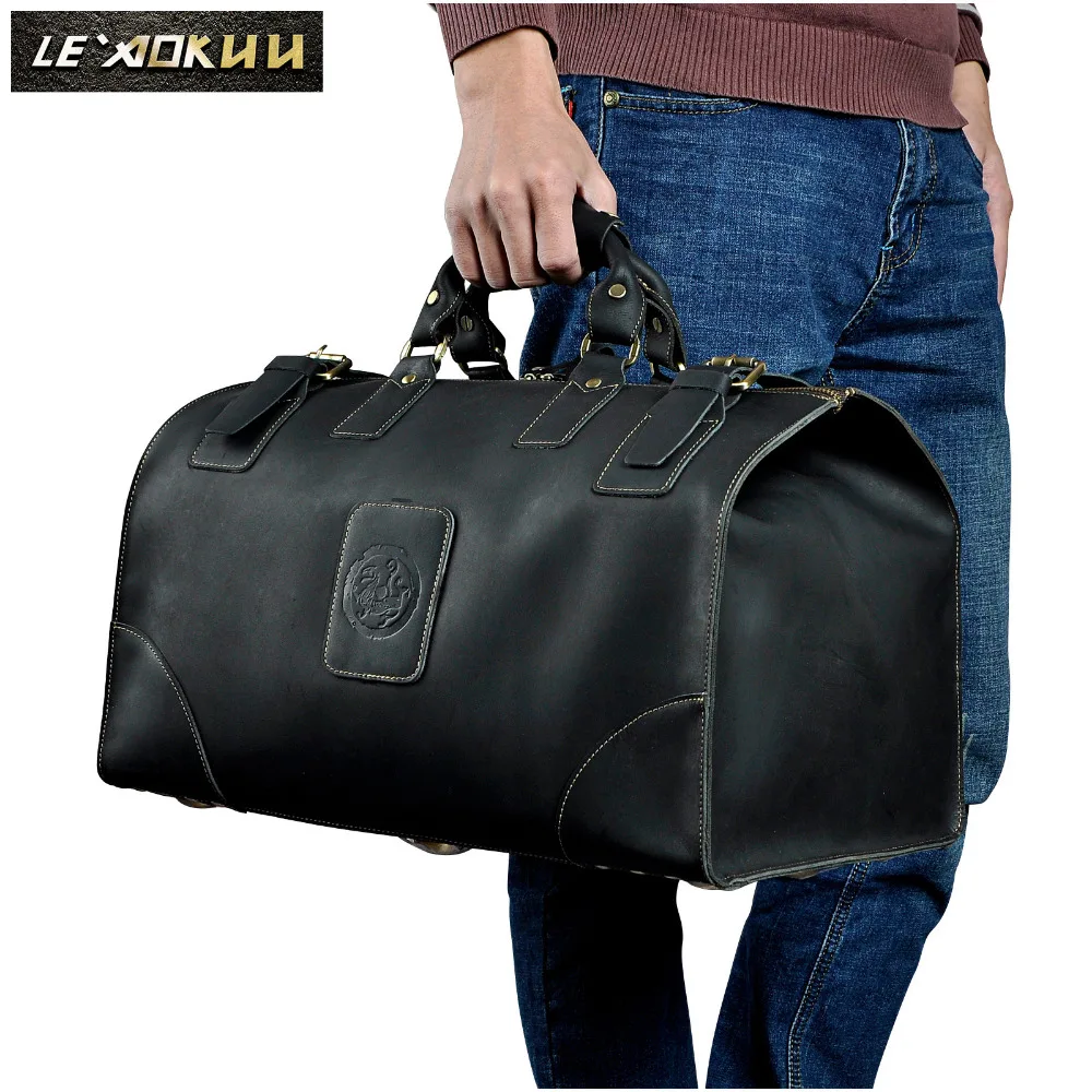 

Quality Crazy Horse Leather Male Larger Capacity Retro Design Handbag Duffle Luggage Bag Fashion Travel Suitcase Tote Bag 8151-b