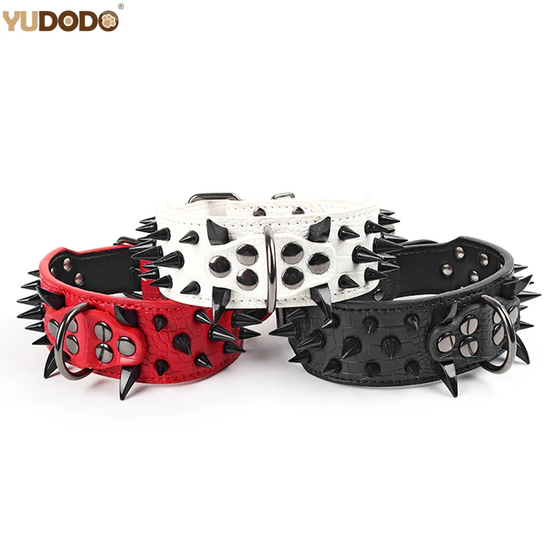 2inch Width Soft Leather Studded Dog Collar Black Rivet Spiked Collar For Medium Large Dogs Pitbull Bully Necklace 15-24\