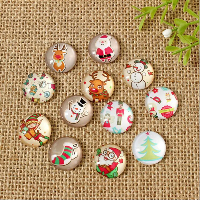 60pcs Mixed Christmas Photo Glass Cabochon 8mm 10mm 12mm 14mm 16mm 18mm 20mm 22mm 25mm 30mm 35mm For Jewelry Crafts