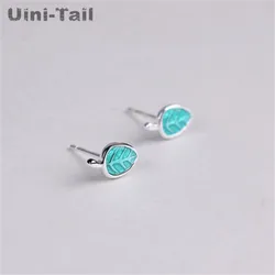 Uini-Tail hot sweet 925 Tibetan silver earrings small fresh glaze leaves simple accessories Korean temperament student cute