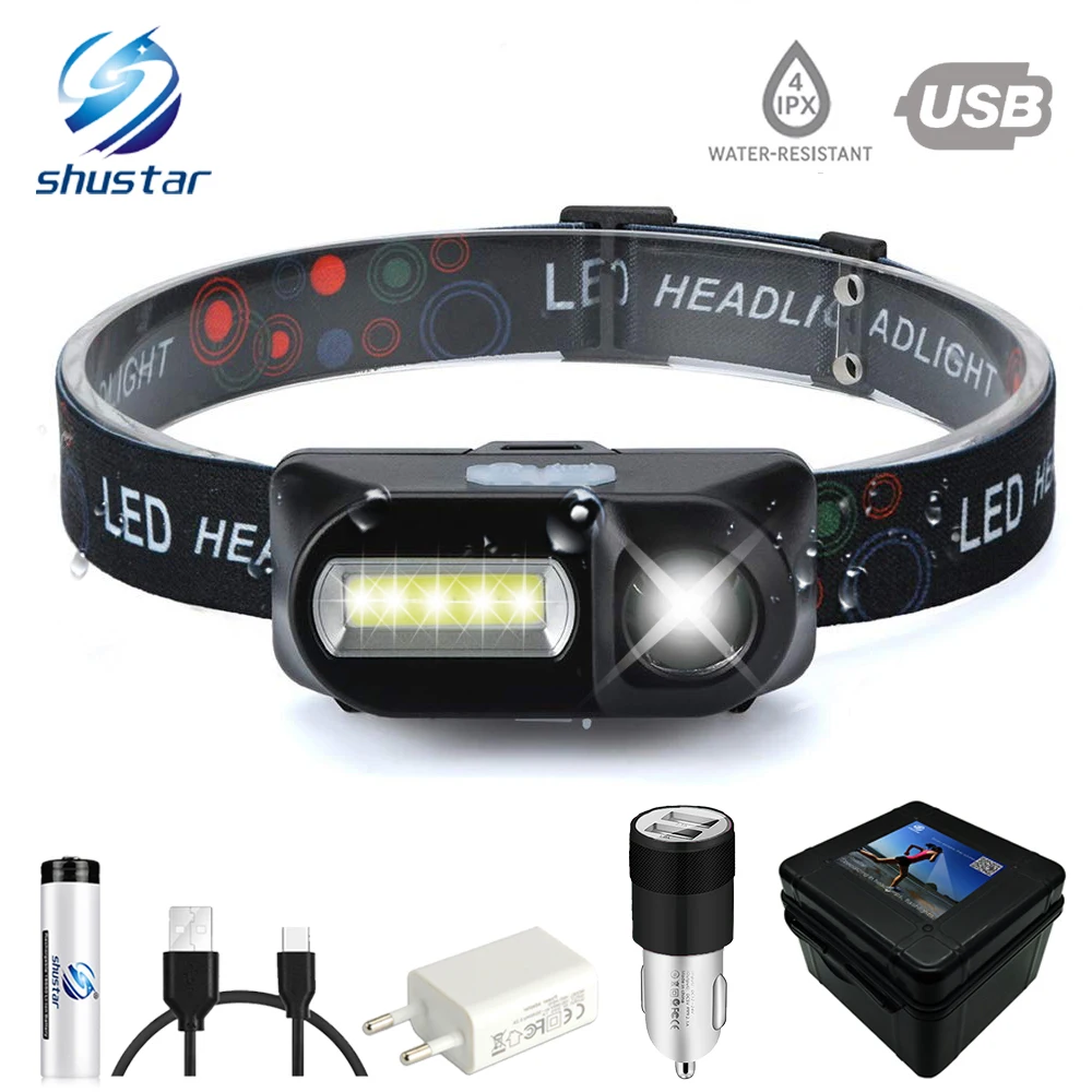 Super bright LED Headlamp COB work light 7 lighting modes Powered by 18650 battery Suitable for fishing, camping, etc.