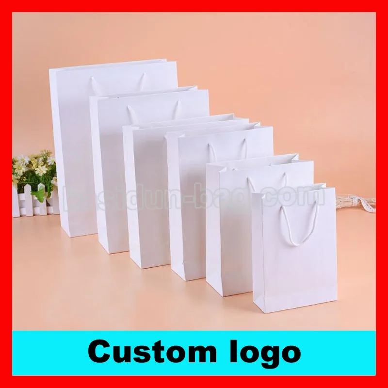 (500PCS/lot) 10 SIZE available custom 250gsm paperboard white paper bag with your brand logo printed