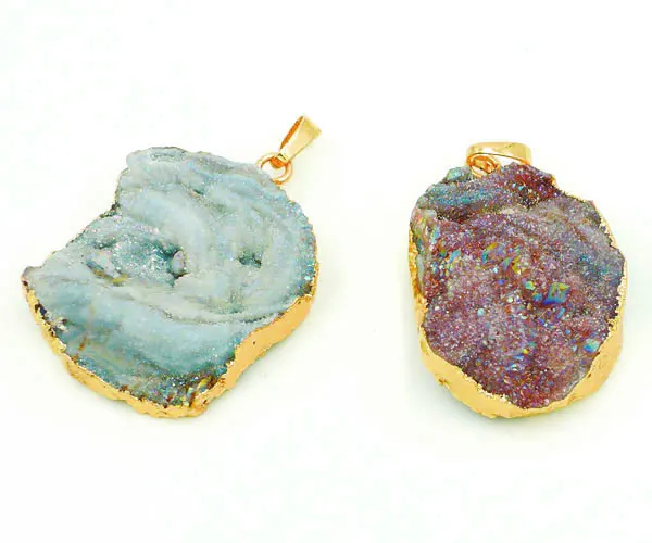 

Titanium AB Color Mushroom Agate Geode Druzy Irregular Shape Pendant With Side Gold-plated 30-45mm