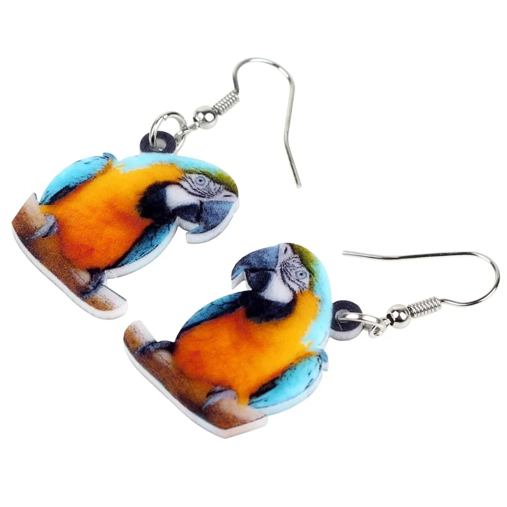 Bonsny Acrylic Blue-and-Yellow Macaw Parrot Bird Earrings Big Long Dangle Drop Novelty Tropic Animal Jewelry For Women Girl Gift