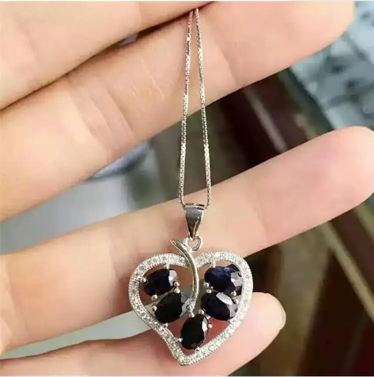 

Sapphire necklace pendant Free shipping Natural sapphire pendants 925 sterling silver jewellery 4*6mm*5pcs gems