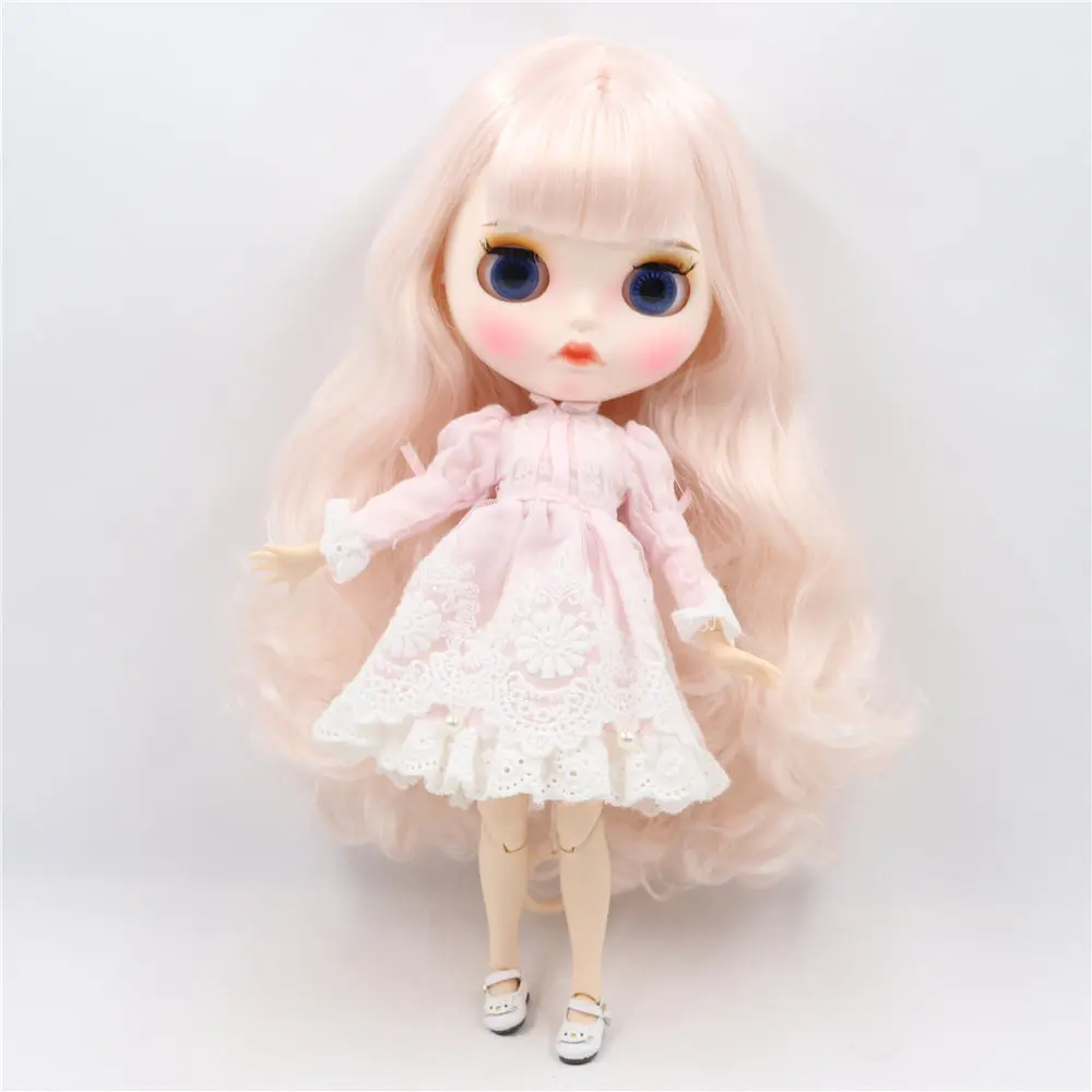 ICY DBS Blyth doll 1/6 BJD white skin joint body pink hair new matte face with eyebrows Lip glossy girl gift toy BL136/2352