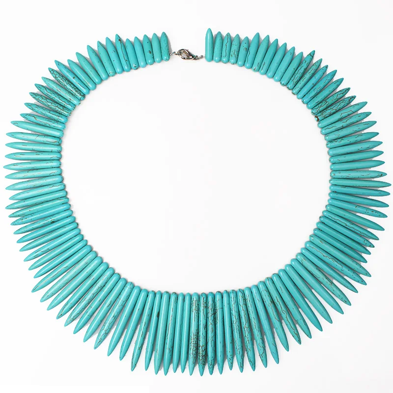 CAMDOE DANLEN Fashion Women Necklaces Howlite Turquoises Strip Shape Gem Vintage Necklace 48CM Long Statement Necklace Pendants