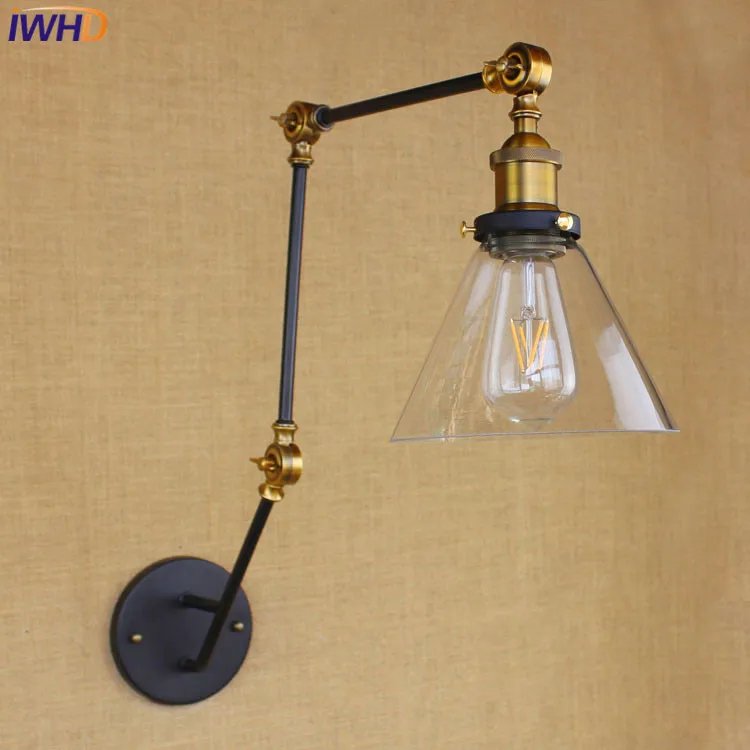 

IWHD Loft Style Industrial Wall Sconce Lamp Led Retro Swing Arm Glass Wall Lights For Home Lighting Stairs Luminaria De Pareda