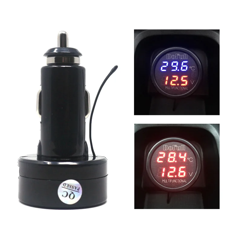 3 in 1 Car Voltmeter Thermometer Digital Battery Voltage Temperature Meter USB Charger Cigarette 12V 24V Battery Tester DC LED