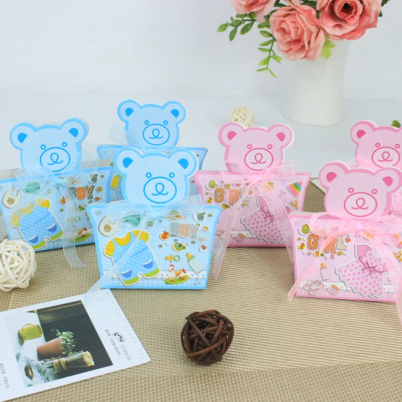 AVEBIEN Lovely Bear Baby Shower Candy Box Boy & Girl Birthday Party Decorations Kids Baby Souvenirs Chocolate Paper Box 50pcs