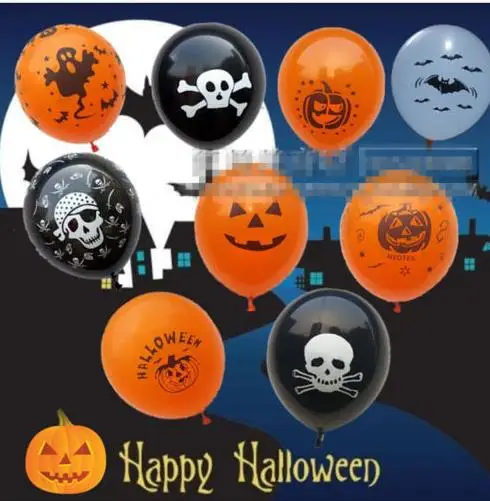 

Halloween Latex Balloons Party Decoration Orange Black Skull Pumpkin ghost bat Trick or Treat Scary club bar decor props