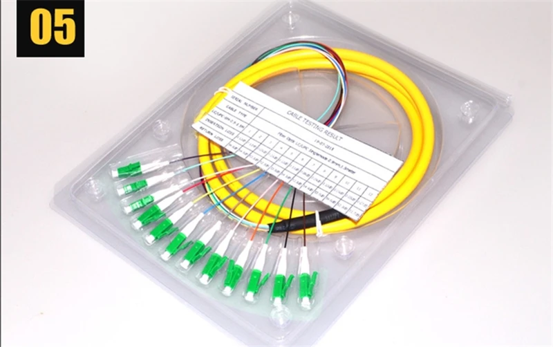 12core LC/APC حزمة أسلاك التوصيل المصنوعة من الألياف الضوئية الملونة 1.5mtr 9/125um SM ftth كابل 12 منفذ مع سترة صفراء مصنع ELINK