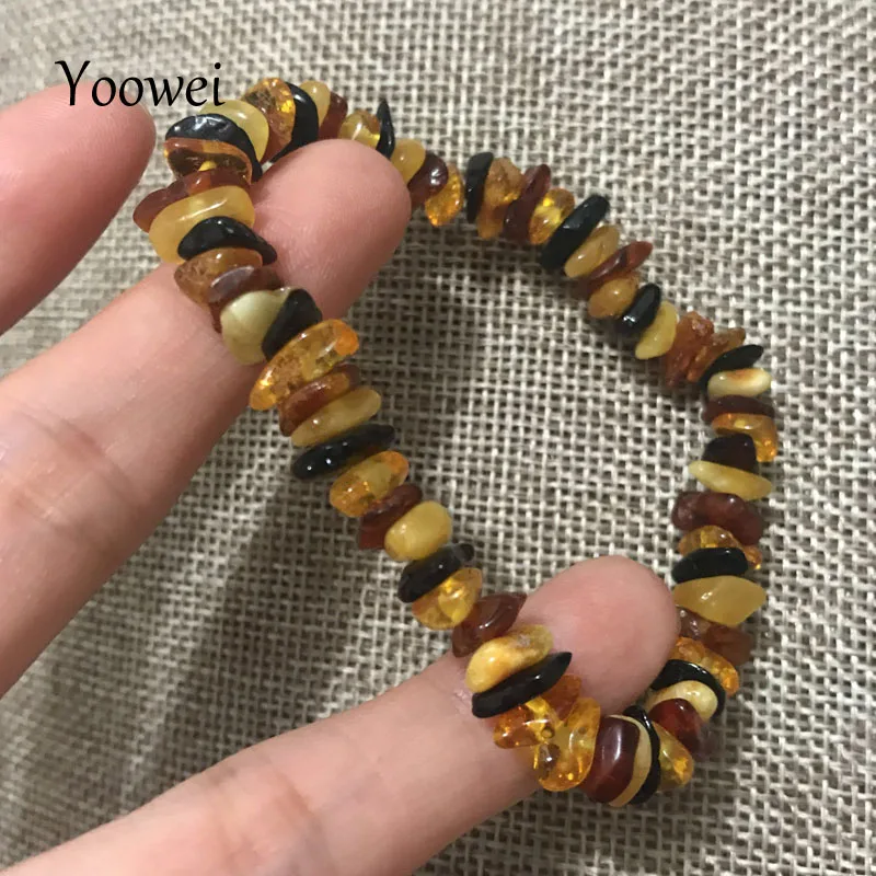 Yoowei Stretch Amber Bracelet for Women Adult Gift Elastic Style Irregular Stone Baltic Natural Chips Amber Jewelry Wholesale