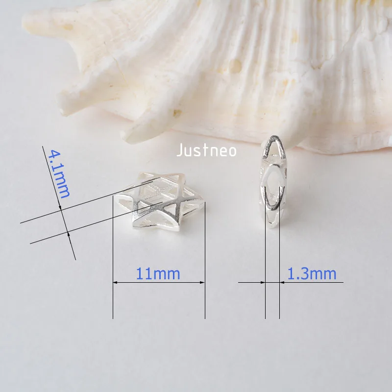 solid 925 sterling silver six-pointed star charm beads, spacer loose bead with 1.3mm hole jewelry diy components accessories