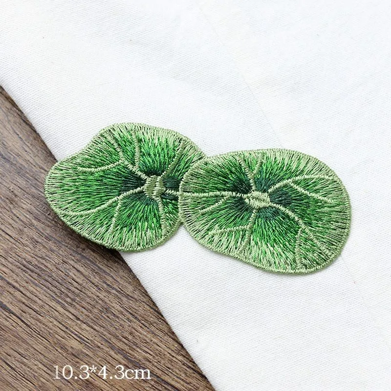 High Quality Green Lotus Leaves Patch Sew on Sticker for Clothing Decoration Embroidery DIY Floral Patches for Costume Clothes