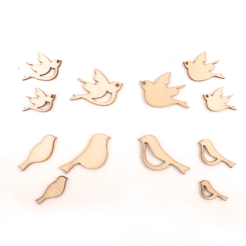 Handmade Crafts Wooden Slices Home Decoration Accessories Scrapbooks Painting DIY Mixed Bird Shape Garniture 10-20mm 50pcs MZ266