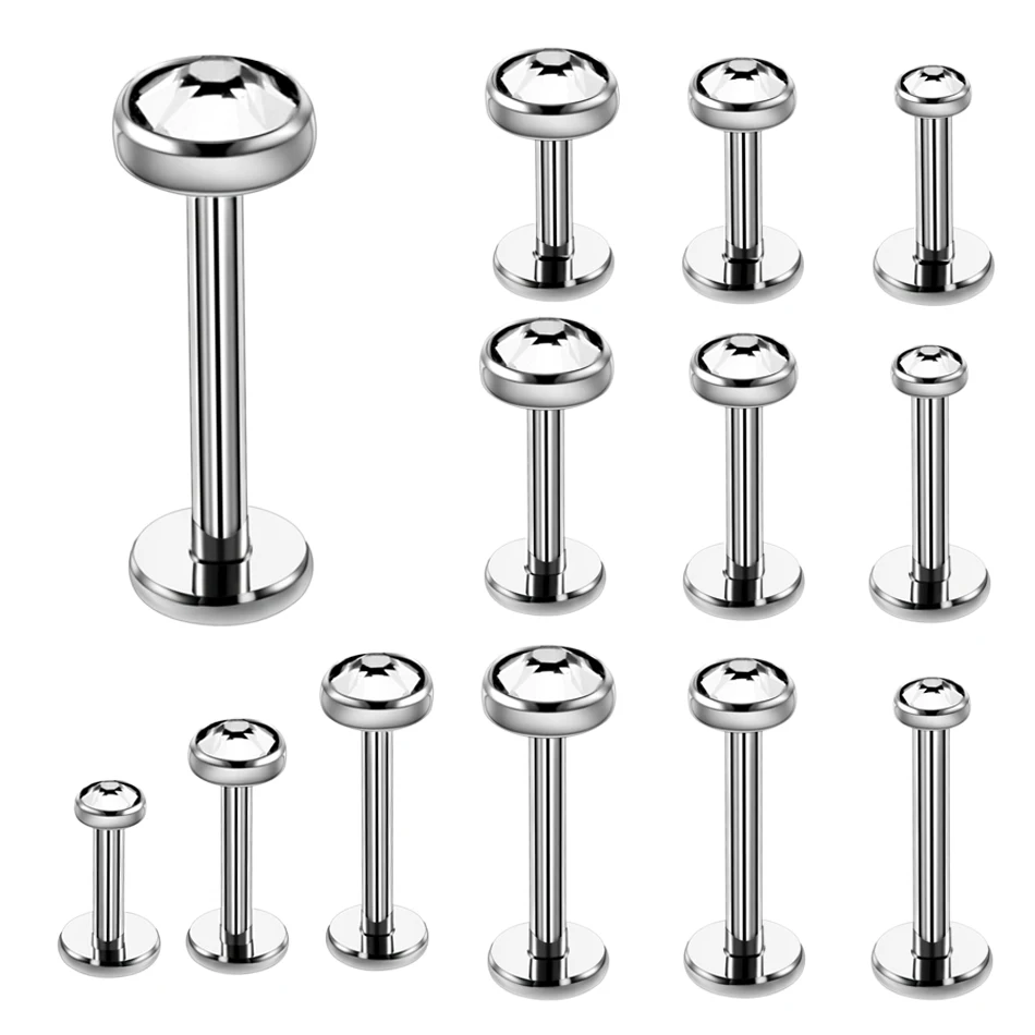 1PC 16G G23 Titanium Internally Threaded Gem Labret Lip Monroe Rings Earrings Stud CZ Cartilage Tragus Piercings Body Jewelry