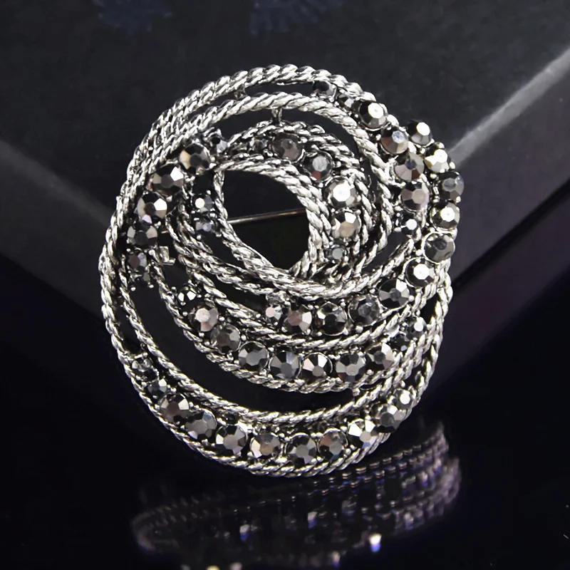 Vintage Fashion Stunning Black Crystal Rhinestone Wedding Bouquet Brooch For Women Hot Selling Jewelry Pin