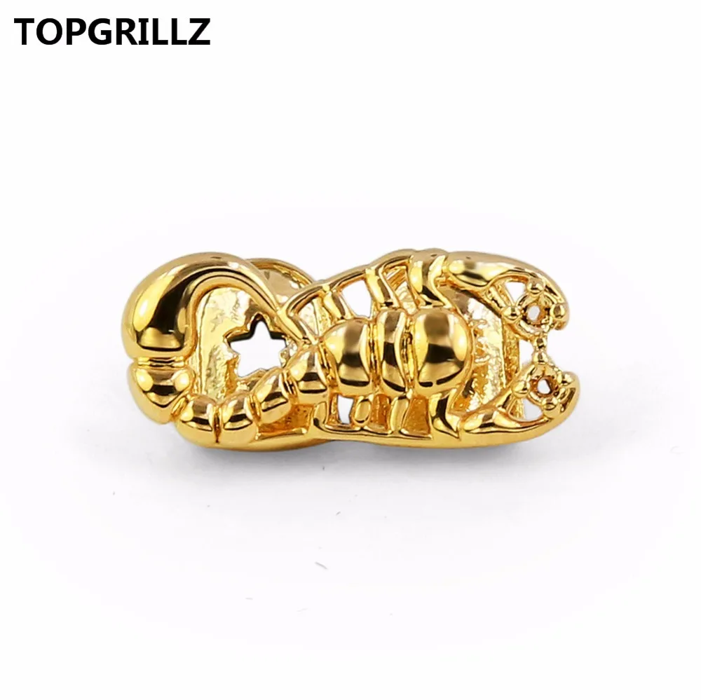TOPGRILLZ Scorpion Grillz Stinger Teeth Grillz Gold Tone Scorpio Double Cap Iced-Out Tooth Grills,Gift,Party