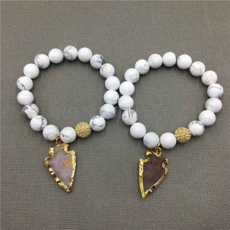 

MY0531 White Howlite Created Jaspers Arrowhead Bracelet Semi-Precious Stone Beads Bracelet pulseira feminina