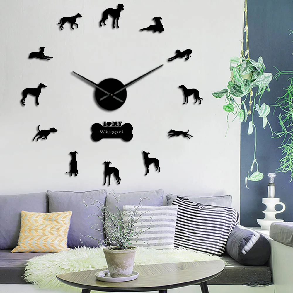 Snapdog Dog Breed Whippet Wall Clock Animal Home Interior Decoration Frameless DIY Giant Watch Pet Shop Puppy Dog Home Art Decor